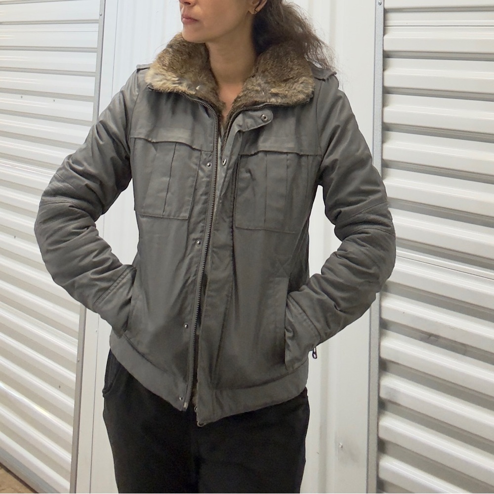 Zadig and Voltaire Kamil Studs Waxed Cotton & Fur Biker Jacket M $490